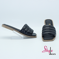 Шльопанці жіночі шкіряні чорні на плоскій підошві “Style Shoes”, фото 5