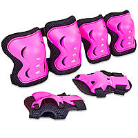 Комплект защиты 3 в 1 для роликов скейта Record Sport SK-6328 размер M (8-12лет) розовый-черный