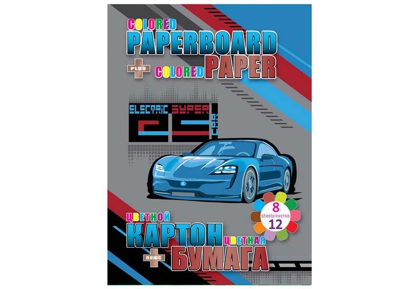 Набір картон+папір кольоровий: картон 8арк., папір двост. 12арк 70г/м2 Kidis Electric super car