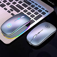Беспроводная компьютерная мышь с подсветкой RGB Бесшумная оптическая мышка для ПК ноутбука Серая