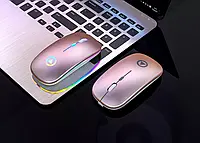 Беспроводная компьютерная мышь с подсветкой RGB Бесшумная оптическая мышка для ПК ноутбука Розовая