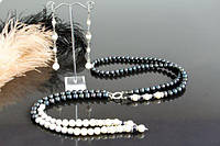 Комплект набір ювелірної біжутерії з натуральних перлів "Леді" Сотуар (Кольє) та сережки Авторська біжутерія