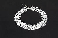 Ожерелье кружевное ажурное плетеное с жемчугом бисером и бусинами "Зимняя сказка" Белое ожерелье Ручная работа