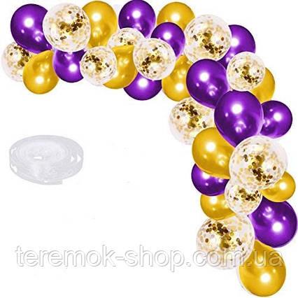 Гірлянда арка з повітряних кульок золото фіолетова куль 55 шт