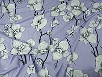 Ткань супер софт, орхидея на лиловом фоне №768