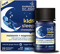 Mommy's Bliss детские жевательные таблетки для сна мелатонин + магний для детей от 3 лет, натуральный виноград