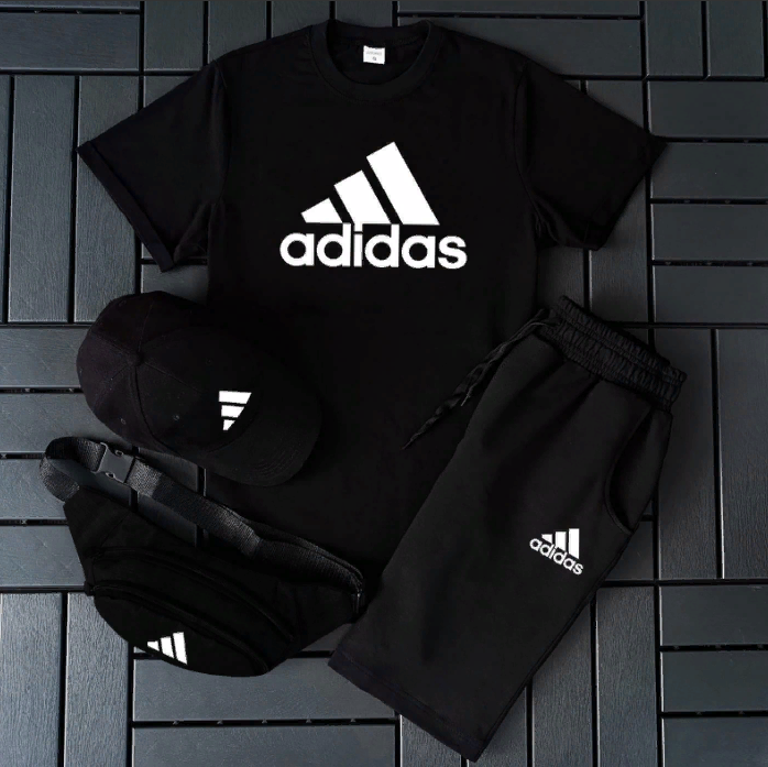 Чоловічий костюм Футболка Шорти Adidas Комплект літній Адідас кепка барсетка бавовна