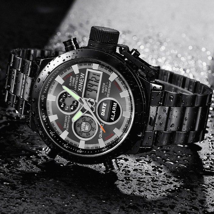 Чоловічий військовий годинник AMST чорний металевий протиударний АМСТ Black Original