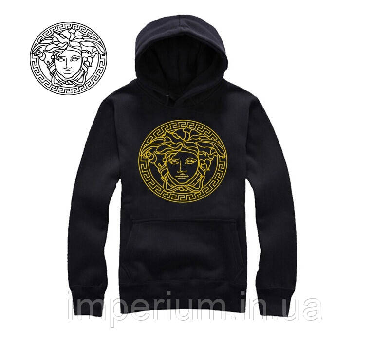 Худі з золотим лого версаче | чорна толстовка versace