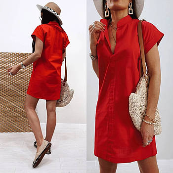 / Розмір 42-44,46-48 / Жіноче лляне плаття літнє Avrora / колір червоний