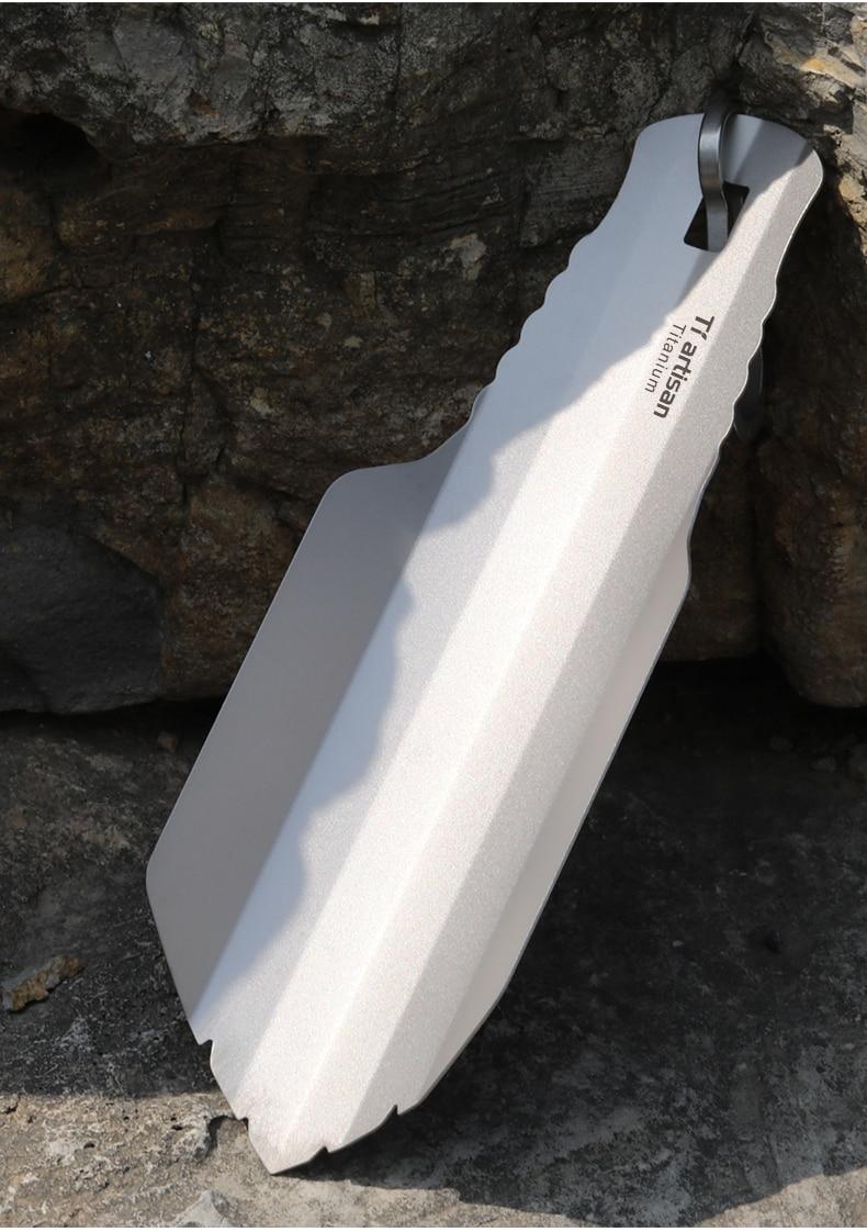 Лопатка титанова туристична Tiartisan Titanium 205 мм з карабіном + чохол, фото 1