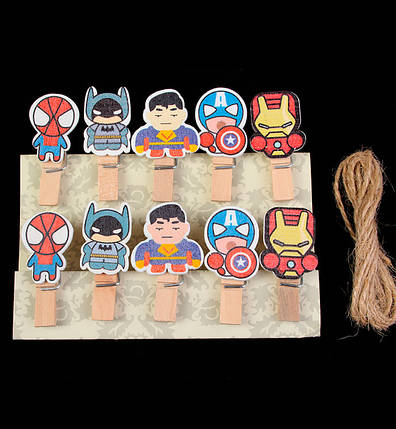 Маленькі прищіпки для фото "Месники" (10 шт), розмір 3,5 см, фото 1