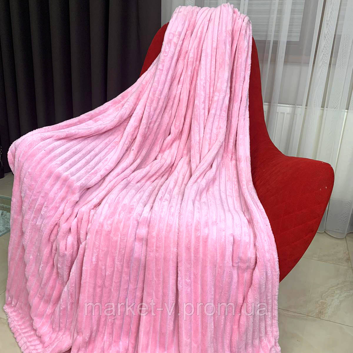 Плед покривало рожевий смуга однотонний "Шарпей" двоспальний розмір, 180/200 см