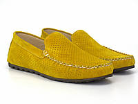 Желтые мужские мокасины замшевые с перфорацей летняя обувь Rosso Avangard 708 Alberto Lemon