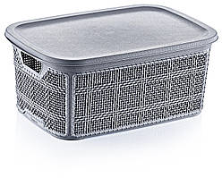 Кошик для дрібниць "JUTE" прямокутний з кришкою з ручками (21*14*10 см) 2.5 л., AKAY Plastik Туреччина АК-599
