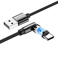 Кабель магнітний для зарядки FLOVEME 540° LED RAX212901 microUSB black Type-C, Чорний (Type C)