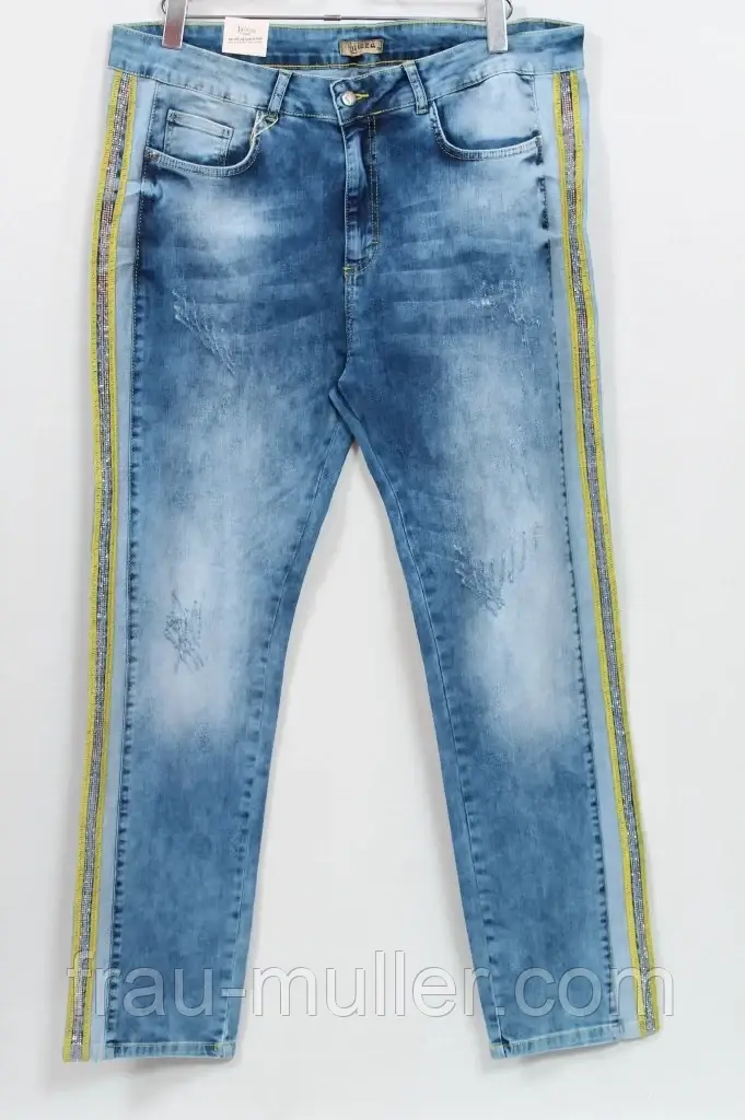 Джинси жіночі сині великого розміру модні з лампасами 64 Luizza, фото 1