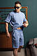 Зручний чоловічий літній костюм-тройка (штани, шорти,футболка) кольору джинс., фото 2