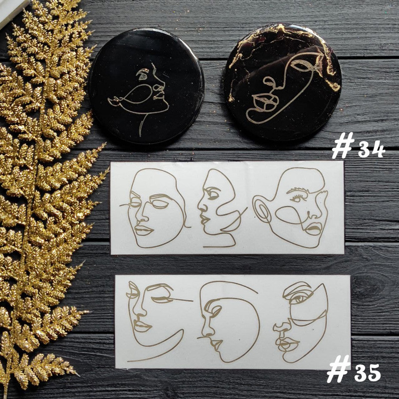 Наліпки колір золото "Faces" Обличчя, сет з 3 шт. Art Resin Stickers. Сет для технік ResinArt на вибір 34