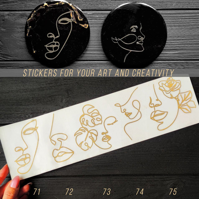 Наліпки колір золото "Faces" Обличчя. Art Resin Stickers. Вид на вибір. Для техніки ResinArt: номер 71