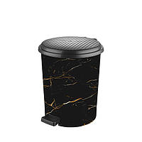 Ведро мусорное с педалью c рисунком Чёрный мрамор (23*25*28 cм) 11 л, Elif Plastik Турция Е-365