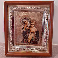 Икона Отрада или Утешение Пресвятая Богородица, лик 10х12 см, в светлом прямом деревянном киоте