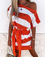 Платье на лето для девушки размеры С -М. Цвет оранжевый в полоску.