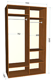 Шафа-купе дводверна 1400х600х2400мм тм Ексклюзив