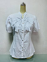 Блуза сорочка літня біла жіноча з бантом із коротким рукавом на ґудзиках офісна ділова