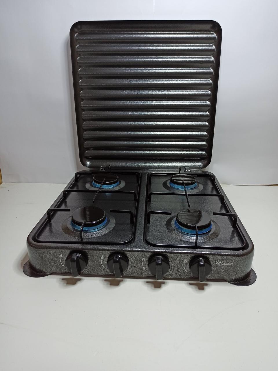 Плита газова таганок настільна Domotec MS 6604 на 4 конфорки емальована з кришкою графіт, фото 1
