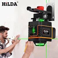 Лазерний рівень Hilda 4D ЗЕЛЕНИЙ ПРОМІНЬ лазерний нівелір 16 ліній 360 градусів, фото 6