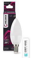 LED лампа Velmax V-C37, 6W, E14, 3000K, 540Lm, кут 280 °
