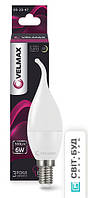 LED лампа Velmax V-C37t, 6W, E14, 3000K, 540Lm, кут 260 °