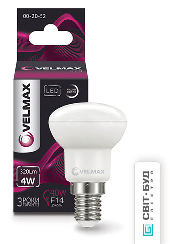 LED лампа Velmax V-R39, 4W, E14, 4100K, 320Lm, кут 120 °