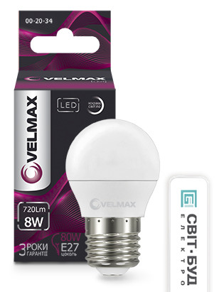 LED лампа VELMAX V-G45, 8W, Е27, 4100K, 720Lm, кут 240 °, EMC, фото 1