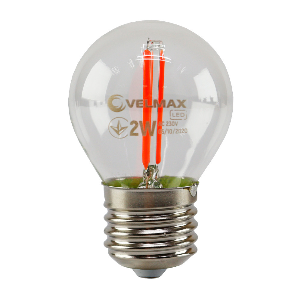 LED лампа VELMAX V-Filament-G45, 2W, E27, червона, 200Lm
