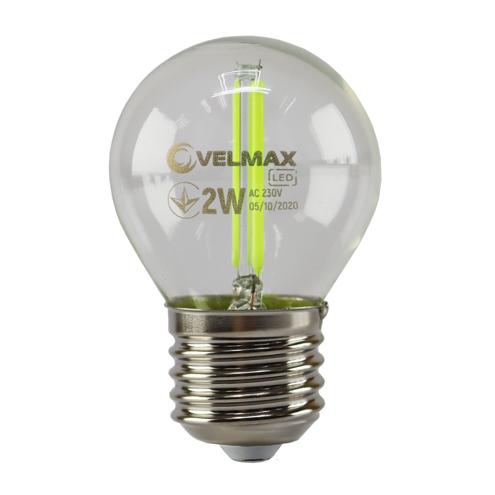 LED лампа VELMAX V-Filament-G45, 2W, E27, зелений, 200Lm