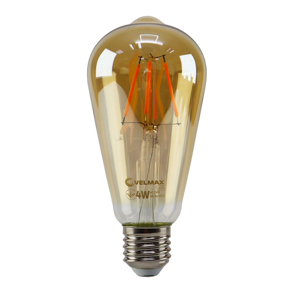 LED лампа VELMAX V-Filament-Amber-ST64, 4W, E27, 2200K, 400Lm, фото 1