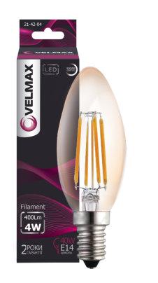LED лампа VELMAX V-Filament-C37, 4W, E14, 4100K, 400Lm