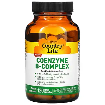 Комплекс вітамінів групи B Country Life Coenzyme B-Complex для підтримки енергії 120 веганських капсул