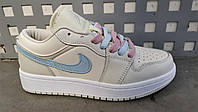Женские кроссовки Nike Jordan кожаные белые с голубым цветные шнурки р 36-41 ()