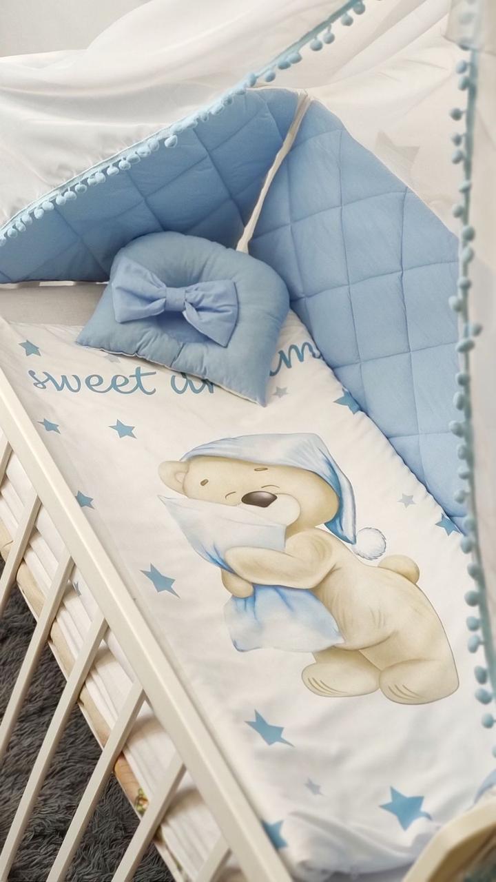 Набір постільної білизни в дитяче ліжечко стібка Ведмедик - Бортики в ліжечко / захист у дитяче ліжечко