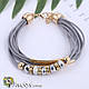 Браслет жіночий мотузка сірий колір намистини кришталь, фото 2