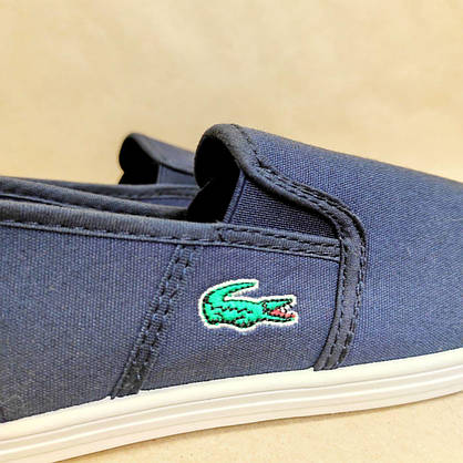 Сліпони Lacoste текстильні сині з логотипом унісекс темне тканинне літо 2021, фото 6