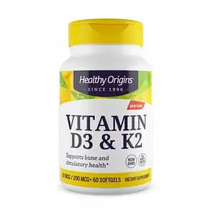 Вітамін Д3 та К 2 Healthy Origins Vitamin D3 50 mcg & K2 200 mcg 60 softgels