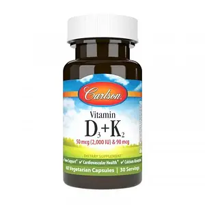 Вітамін Д3 та К2 Carlson Labs Vitamin D3 + K2 50 mcg (2000 IU) & 90 mcg 60 veg caps