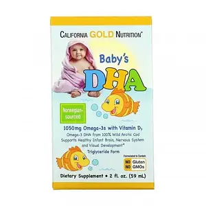 ДГК та омега для дітей, омега-3 з вітаміном D3 California Gold Nutrition Baby's DHA with Vitamin D3 59 ml