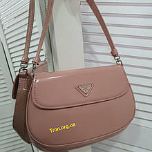 Шкіряна брендова пудрова жіноча сумка-репліка Prada 24 см (Прада) клас ААА