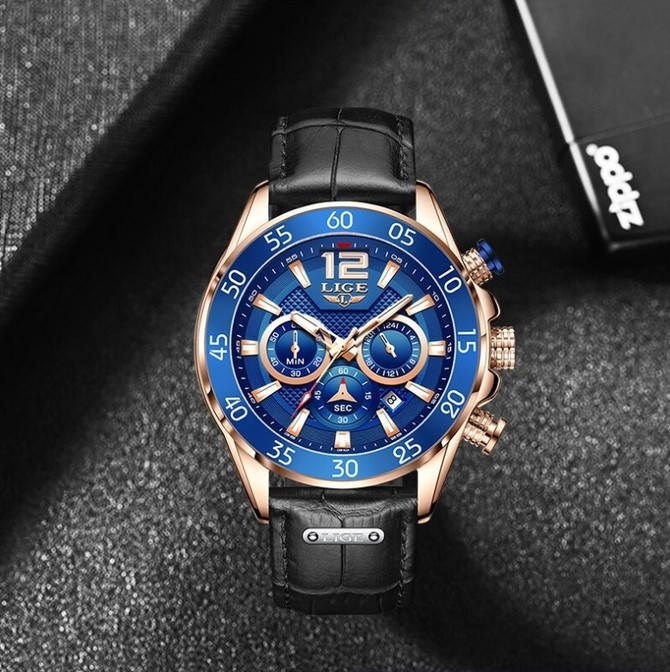Чоловічі наручні годинники кварцові Lige Leader