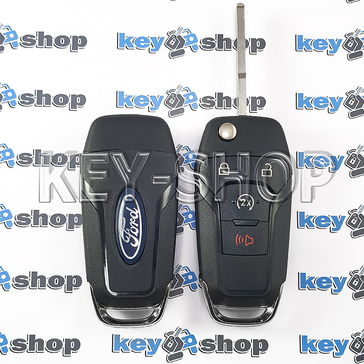 Корпус выкидного авто ключа для Ford F150, F250 (Форд Ф150, Ф250) 3 + 1 кнопки, лезвие HU101 (с логотипом) - фото 1 - id-p1429113146